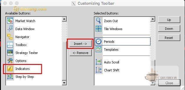 Mở Button Indicators, Periods Và Templates