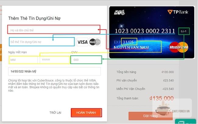Điền đầy đủ thông tin cá nhân của chủ thẻ