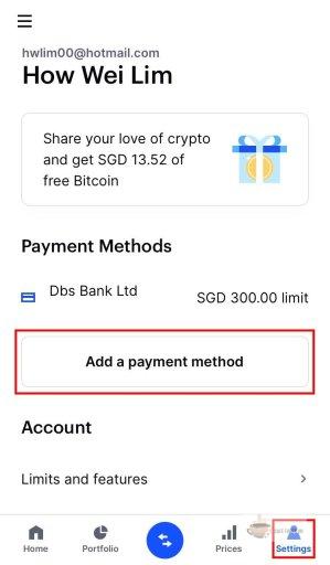 Thêm phương thức thanh toán trên coinbase
